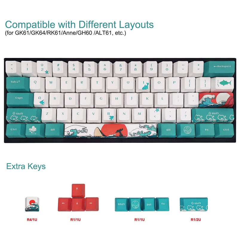 SDYZ Custom Keycaps-Keycaps 60 Percent, Suitable for GK61/GK64/RK61/Anne/GH60 /ALT61 Mechanical Keyboards, 71 Key Set, OEM Profile PBT Keycaps (Coral Sea Keycaps) Coral Sea Keycaps