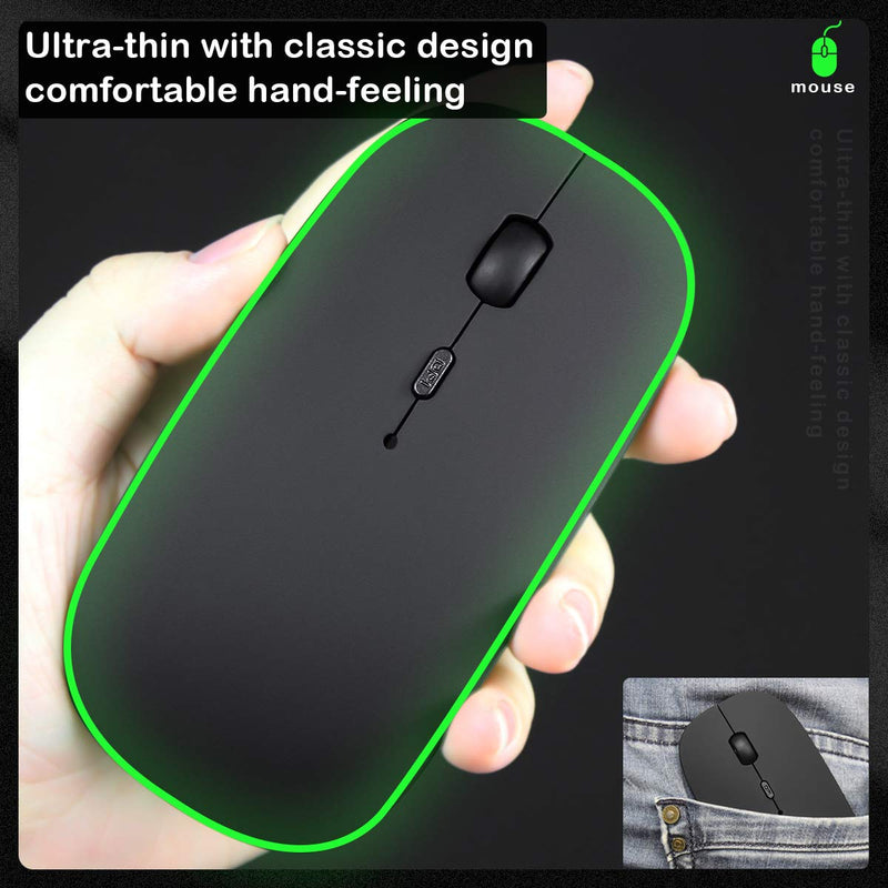Bluetooth Mouse, Rechargeable Wireless Mouse Dual Mode(Bluetooth 5.0+USB),2.4G Computer Mouse with USB Receiver, Silent Slim with Adjustable DPI for Laptop, PC, Mac,OS,Android, Windows,(Black) Black
