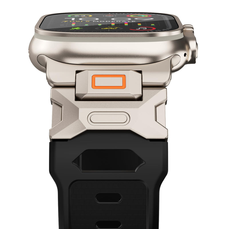 Band for Apple Watch ULTRA 2 & ULTRA - Fluororubber (FKM) Sport Band Metal Connector Band 49mm for Apple Watch Ultra 2/Ultra/Series 10/9/8/7/6/5/4 SE 46mm 45mm 44mm 42mm Rugged Durable Strap Black-Titanium