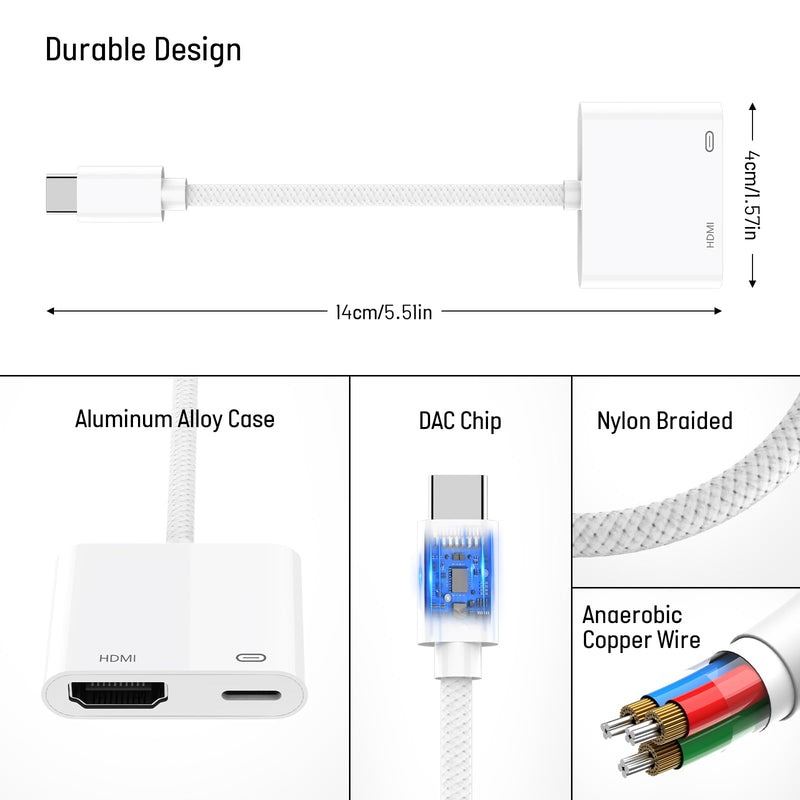 [MFi Certified] USB C to HDMI Adapter for iPhone 15 to TV,4K Sync Screen Connector Cable Digital AV Adapter with 100W Fast Charge Compatible for iPhone 15 to HDTV Projector Moniter
