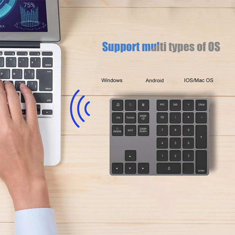 Wired/Bluetooth Numeric Keypad, Portable Wireless Bluetooth 34-Key External Number Pad with 2 USB 3.0 Interface for Computer Laptop Windows, OS, Android(Black) Black