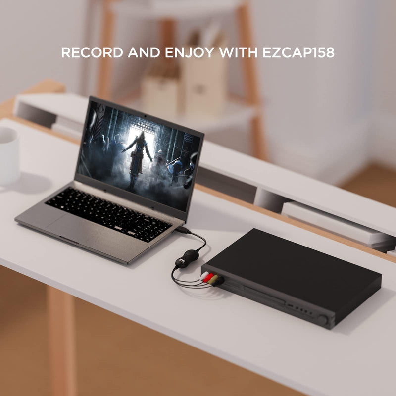 VHS to Digital Converter, RCA to USB 2.0 Video Capture Card, Convert VHS, VCR, Hi8, Camcorder to Digital, Supports CVBS and S-Video Input, Compatible with Windows, Mac, Linux, H.264 Format