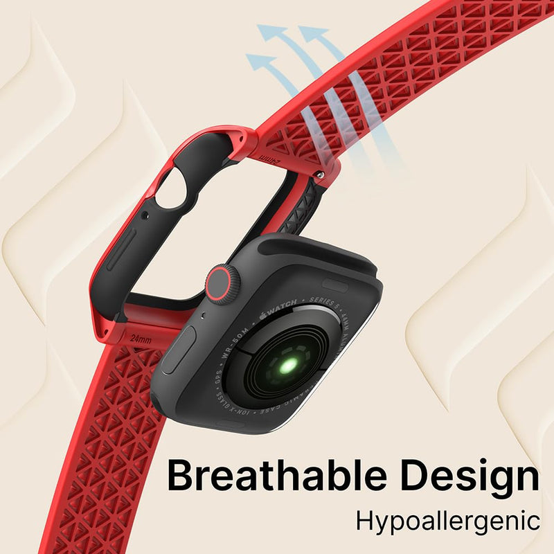 Designed for Apple Watch Series SE, 6, 5, and 4 (44mm) - Locking Edition Case With Sport Band - Drop Proof 9.9ft, Breathable, Rugged, Shock Proof Lava Red