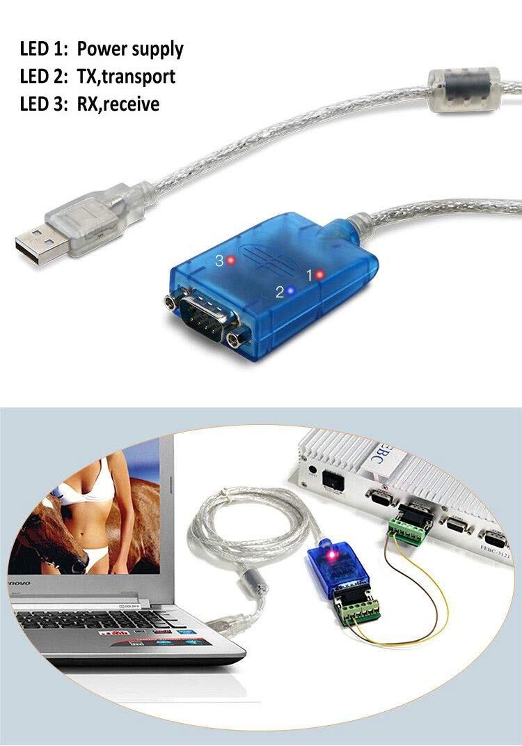 Jeirdus USB to RS422 RS485 Serial Port Converter Adapter Cable with FTDI Chip Support Windows 10, 8, 7, XP and Mac with ESD Protection (1.5ft/0.5Meter) 1.5ft/0.5Meter