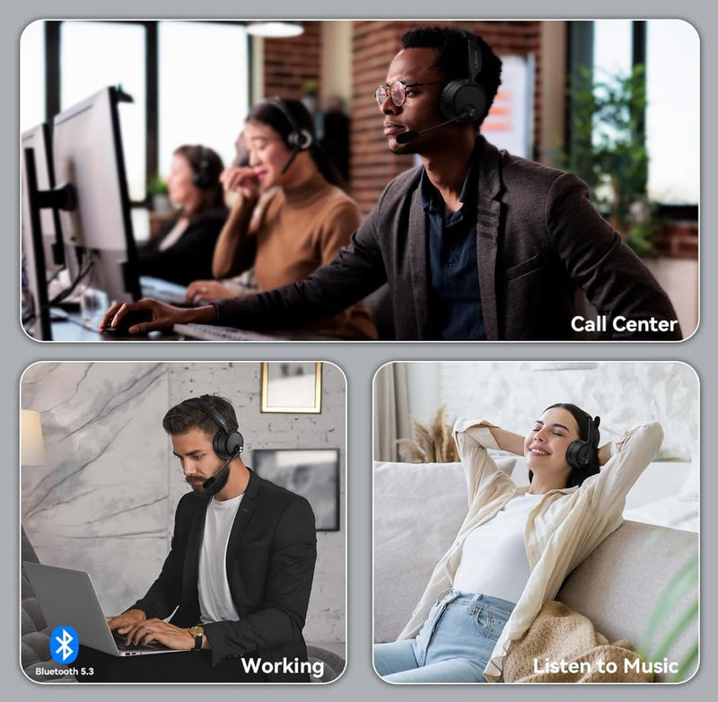 [AUSTRALIA] - LEVN Bluetooth Headset with Microphone, 60 Hrs Working Time Dual Connection Bluetooth Headphones with Mic, Wireless Headset with Mic for Work/Video Meetings/Phone/Call Center/PC/Music/Zoom/Teams 