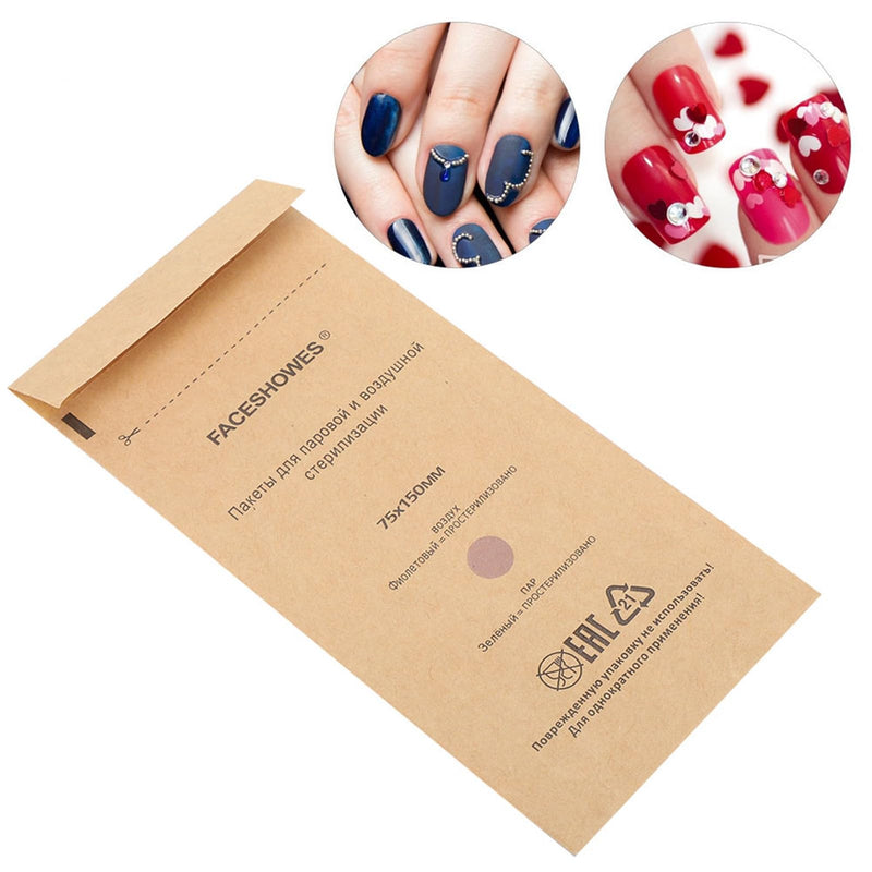 Sterilisation Bag, Sterilisation Bag, Disposable Nail Accessories, Disposable Accessories for Nail Sterilisers, Disinfectant Machines, for Cosmetics and Nail Tools, 75 x 150 mm (Pack of 100)