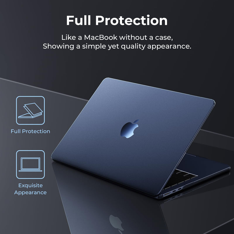 EooCoo [Ultra Thin Armor] Compatible with MacBook Air 15 inch Case 2024 2023 M3 M2 A3114 A2941, [100% Match Midnight][Anti-Fingerprint] Matte Protective Hard Shell&Keyboard Skin, Midnight Clear
