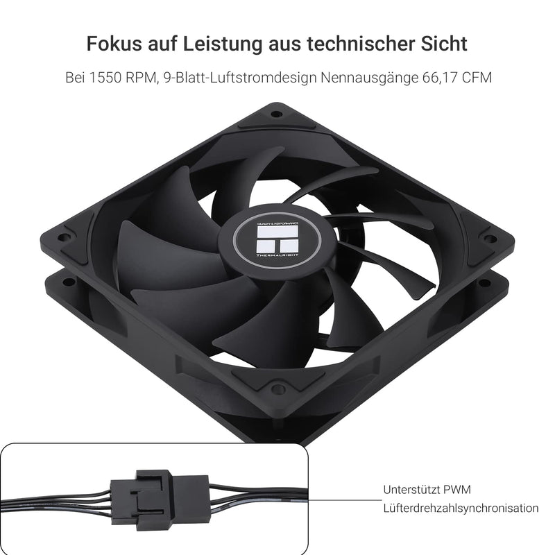 Thermalright TL-C12C CPU Fan 120 mm Case Cooler, 4-Pin PWM Quiet Computer Cooling with S-FDB Bearing Included, up to 1550RPM PC Cooling (3 Quantities) TL-C12C X3