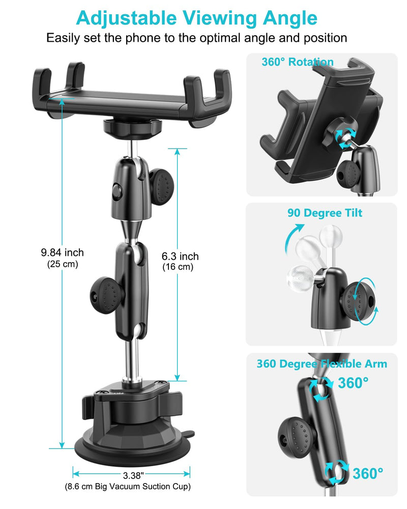 Pilot Phone Holder, Aviation Window Phone Mount, Ultra Suction Cup | 360° Metal Arm Airplane Windshield Cellphone Mount, Aircraft Cockpit Stand for iPhone 17 16 15 Pro Max, iPad, 4-13" Device