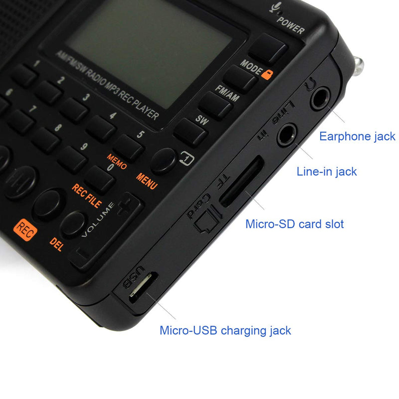 Retekess V115 Digital AM FM Radio Portable, Rechargeable Radio Digital Tuner, 9 Band Shortwave Radios, Support Micro SD Card and AUX Recording