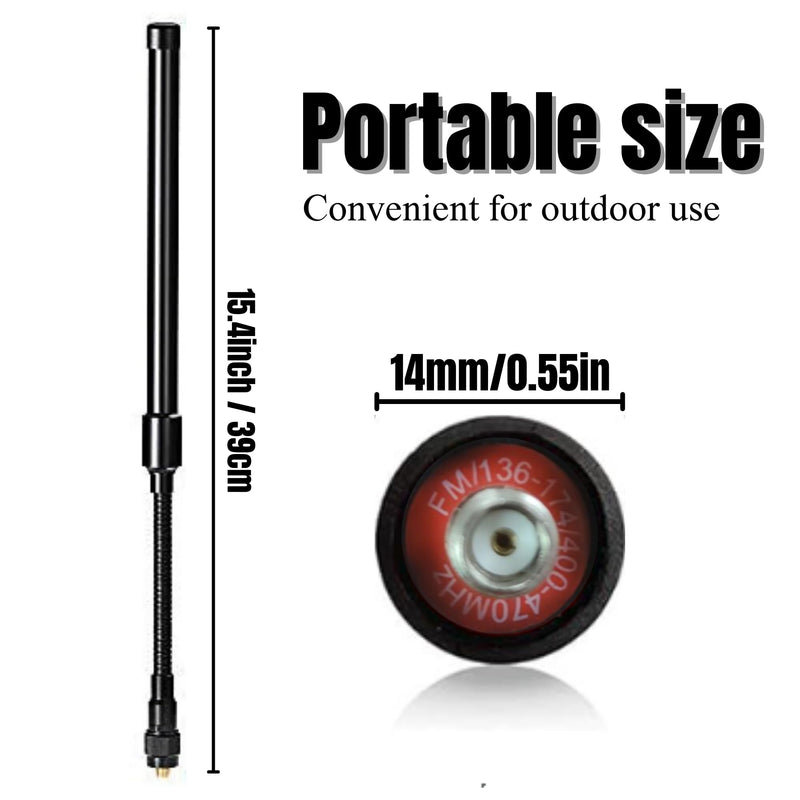 GMRS Antenna Ham Radio, Dual Band Antenna for Walkie Talkies 136-174 400-470 MHz 15.4" SMA Female Whip Antenna for Two Way Radio (Antenna Only)