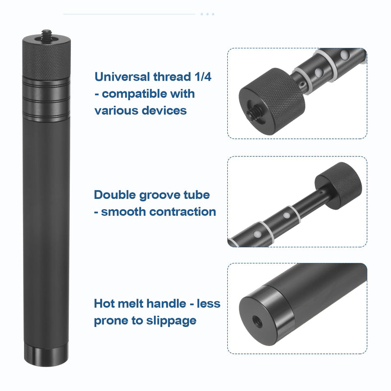 Invisible Selfie Stick (29") - 1/4"-20 Universal Screws Adjustable Threaded Type Extension Rod Extendable Stick for Action Cameras 360 Insta Cinematic Time Bundle Accessories