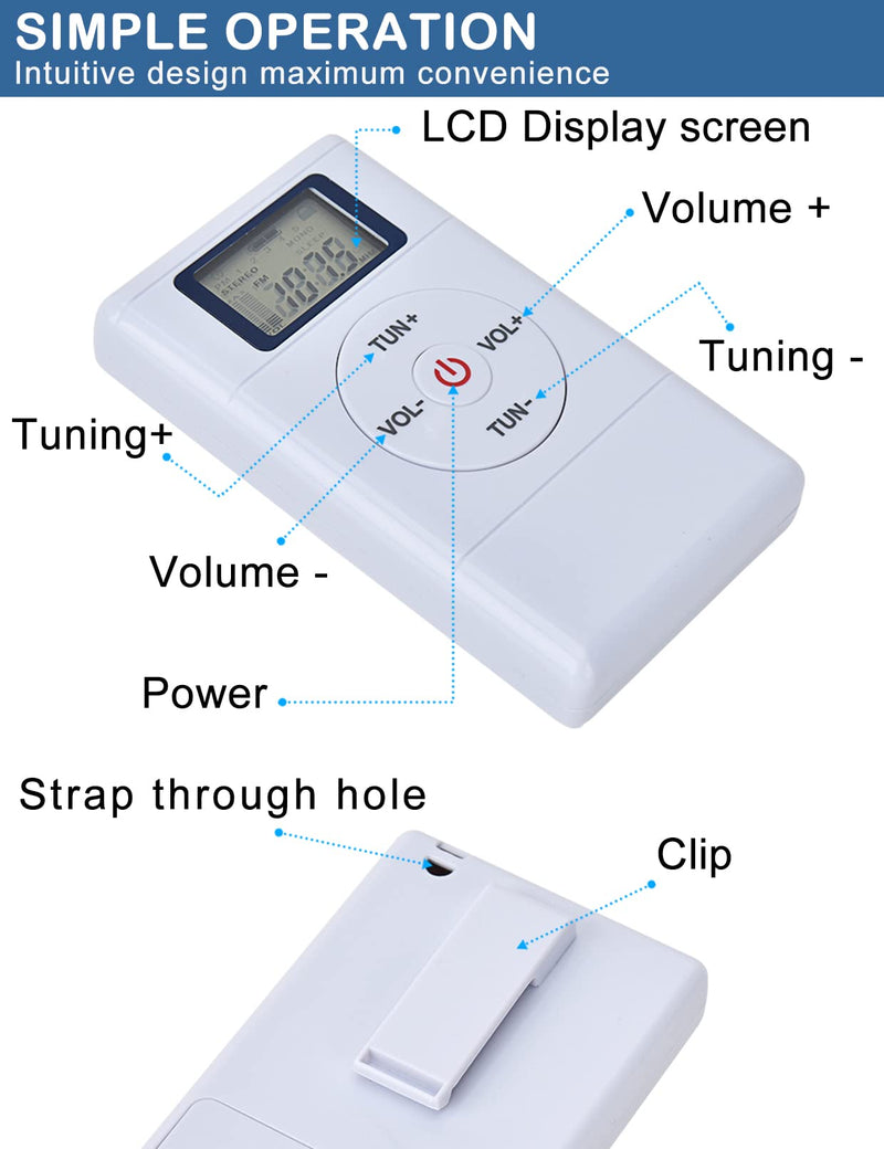 ZHIWHIS Mini Portable FM Radio, Stereo LCD Digital Display Tuning Pocket Walkmen Transistor Conference Receiver with Earphone, Small Pocket Radio Operated by AAA Batteries for Walking/Running