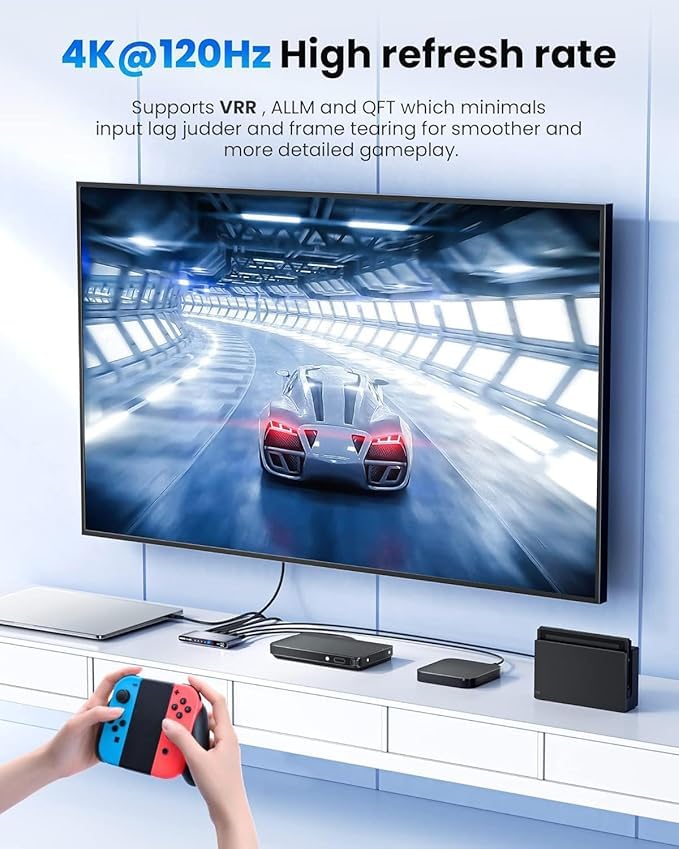 llano HDMI 2.1 Switch, HDMI Switcher 4K@120Hz 8K@60Hz with IR Remote, Switcher Selector 4 in 1 Out Supports CEC, HDCP2.3, 3D, HDR10+ VRR ALLM for PS5 and Xbox (Gray) Gray