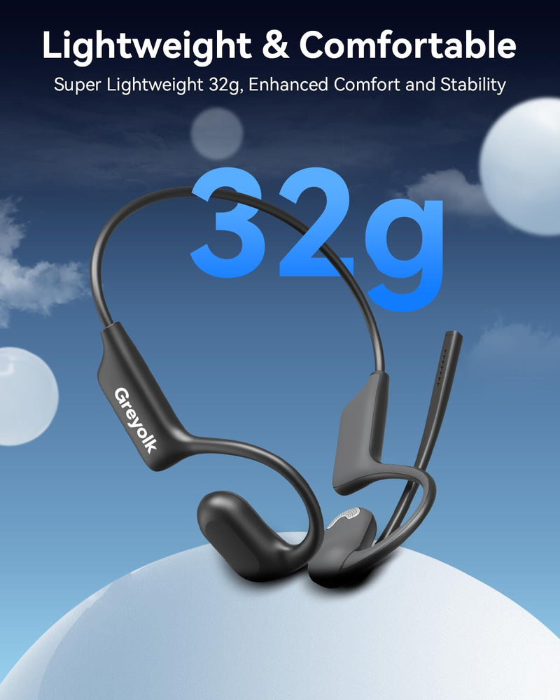 [AUSTRALIA] - Open Ear Headphones with Mic, Bluetooth Headset with AI Noise Cancellation Microphone Air Conduction Headphones Bluetooth 5.4 Wireless Headset with Mic for Work Call Meeting Driving Sports（Black） 