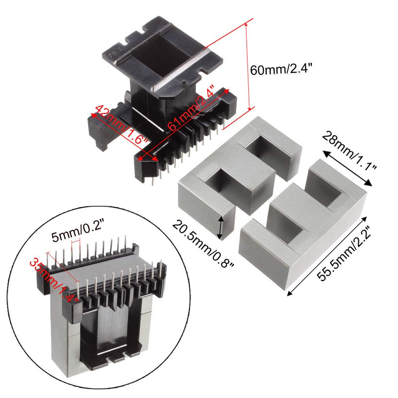 sourcing map Transformer Coils Ferrite Core Vertical Ferrite Halves and Coil Set 1 Sets EE55B