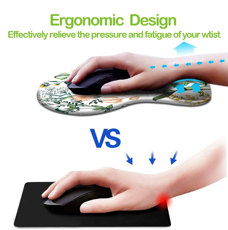 Dooke Ergonomic Mouse Pad with Wrist Support, Cute Mouse Pads with Non-Slip PU Base for Home Office Working Studying Easy Typing & Pain Relief Beautiful Floral Creamy White