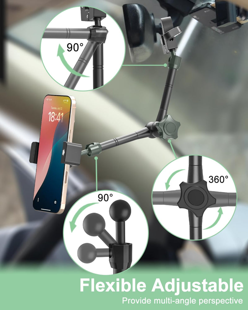 Charchendo Pro Zinc Alloy Rearview Mirror Car/Truck Phone Mount 4-7" | Rock-Solid Anti-Sag Design, Heavy Duty Metal Arm, 360° Rotatable, Mounts On Offroad Trucks, Cars. Fits 4-7" Phones