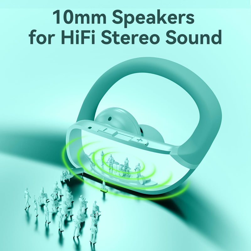 2 Sets Wireless Earbuds Bluetooth Headphones 48hrs Play Back Sport Earphones with LED Display Over-Ear Buds with Earhooks Built-in Mic Headset for Workout Black + Mint Green