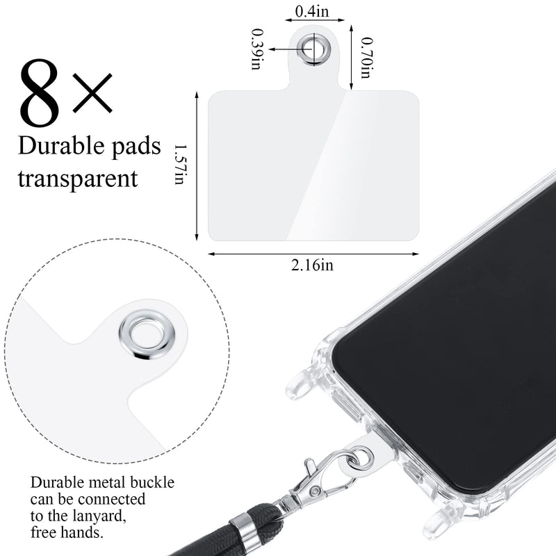 8 Pcs Phone Lanyard Patch Universal Phone Tether Plastic Phone Tether Tab with Metal Ring Compatible Cellphone Pad Transparent