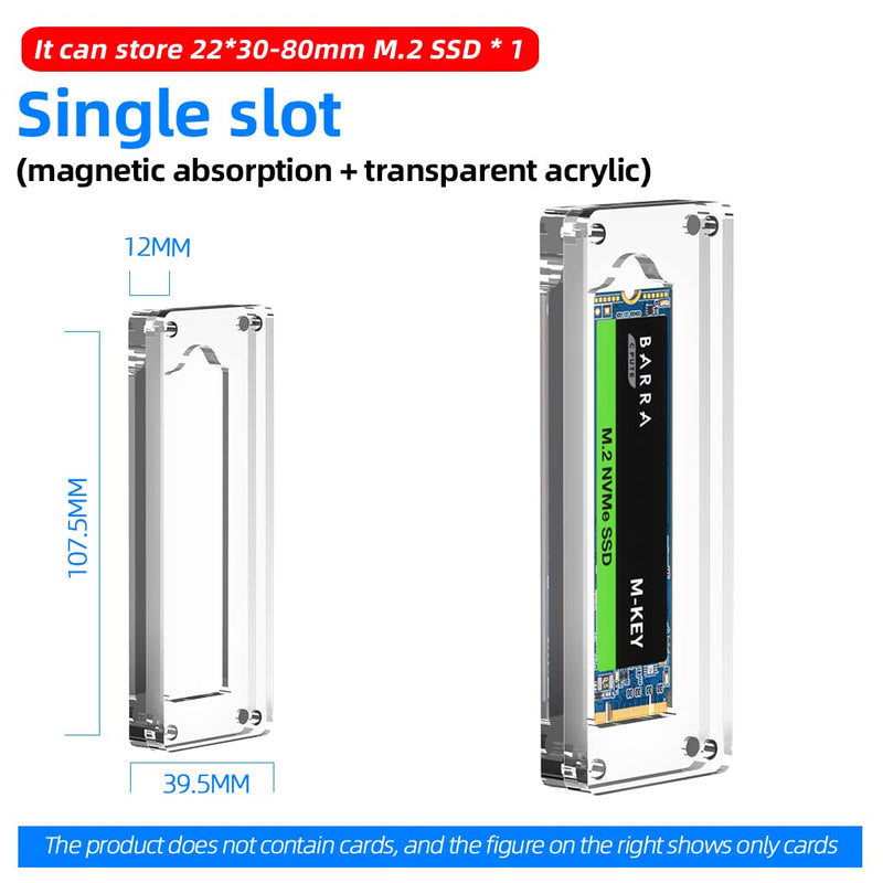 AODUKE M.2 SSD Case Enclosure for M.2 2230/2242/2260/2280MM SSD Hard Drive Protection Box Storage Box Drive,Transparent Magnetic Closure NGFF/NVME Manager(Without SSD)-01M2 1 slot acrylic-M.2