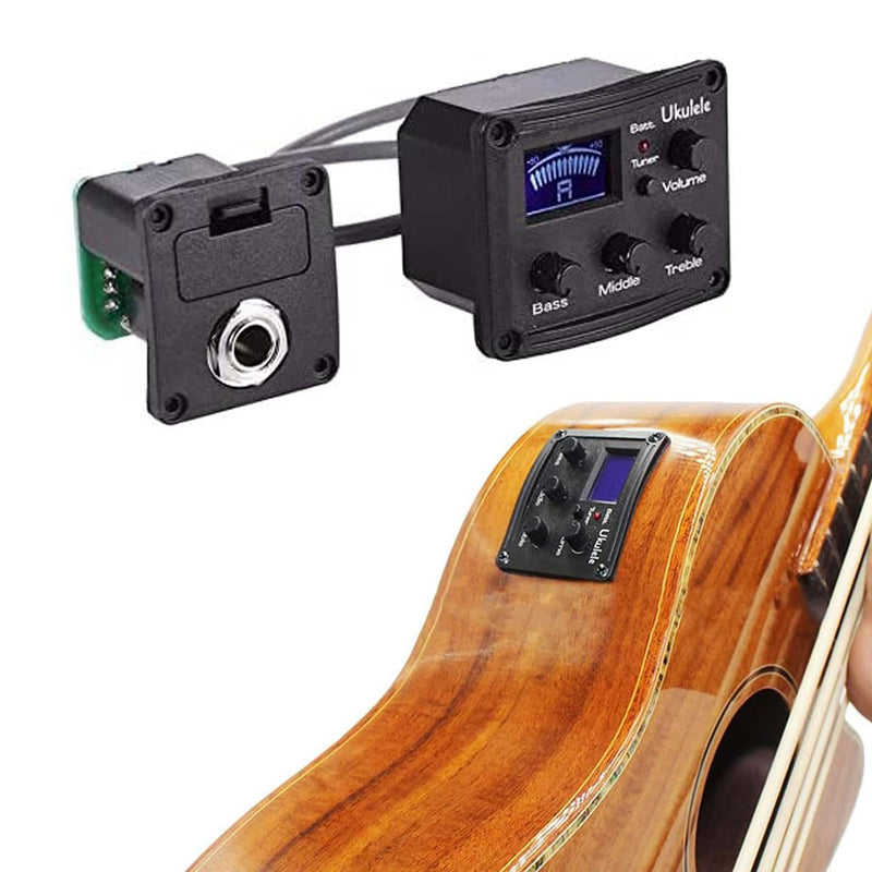 Ukulele Piezo Pickup with Preamp 3-Band EQ Equalizer Ukulele Pickup Preamp Tuner System with LCD Display and Volume Control Guitar Pickup 1 Set