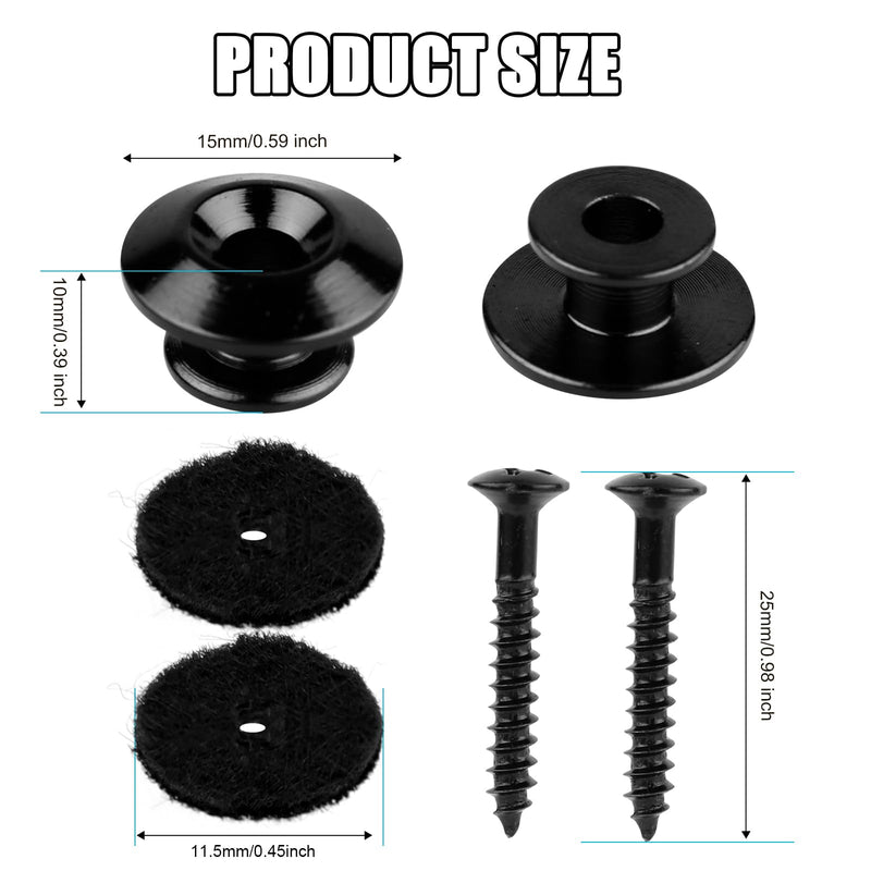 [AUSTRALIA] - 2 Packs Guitar Strap Buttons, Copper Acoustic Guitar Strap Locks Pins End with Screws and Felt Pads Guitar Straplock Peg Guitar Strap Accessories for Electric Guitar Ukulele Bass (Black) black 