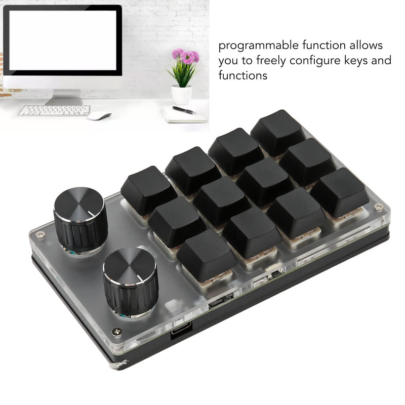 EBTOOLS Mini Keypad, Knob Design Red Switch One Handed Mechanical Programmable Keypad, Wires USB BT Dual Mode, for for Vista, for Linux, for OS X (12 Keys with 2 Knobs) 12 Keys with 2 Knobs