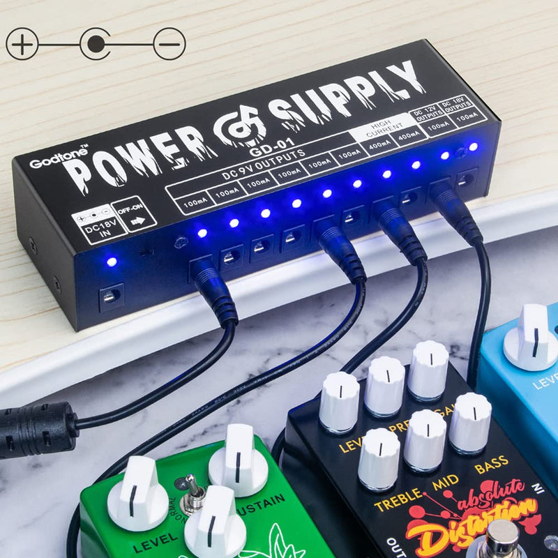 Guitar Effect Pedal 10 DC Output for 9V 12V 18V Pedals Power Supply with Short Circuit Overcurrent Protection Separate GD-01