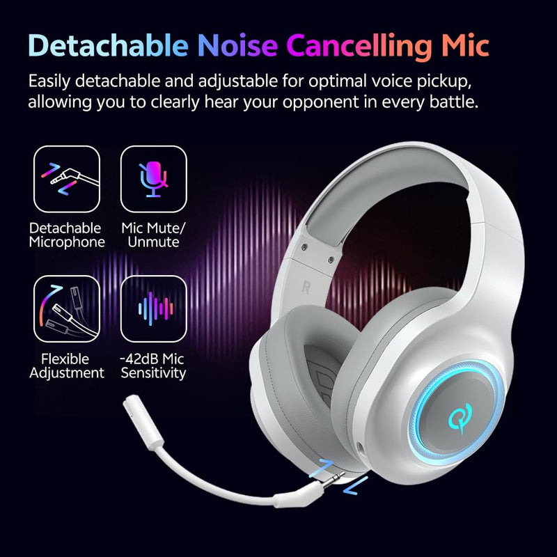 QCY HEROAD V200 Gaming Headset for PC/PS5/PS4/Switch Over Ear Headphones | 240Hr Battery, 7.1 Surround Sound, USB-C Headphones for Multi-Platform, Bluetooth 6.0 White