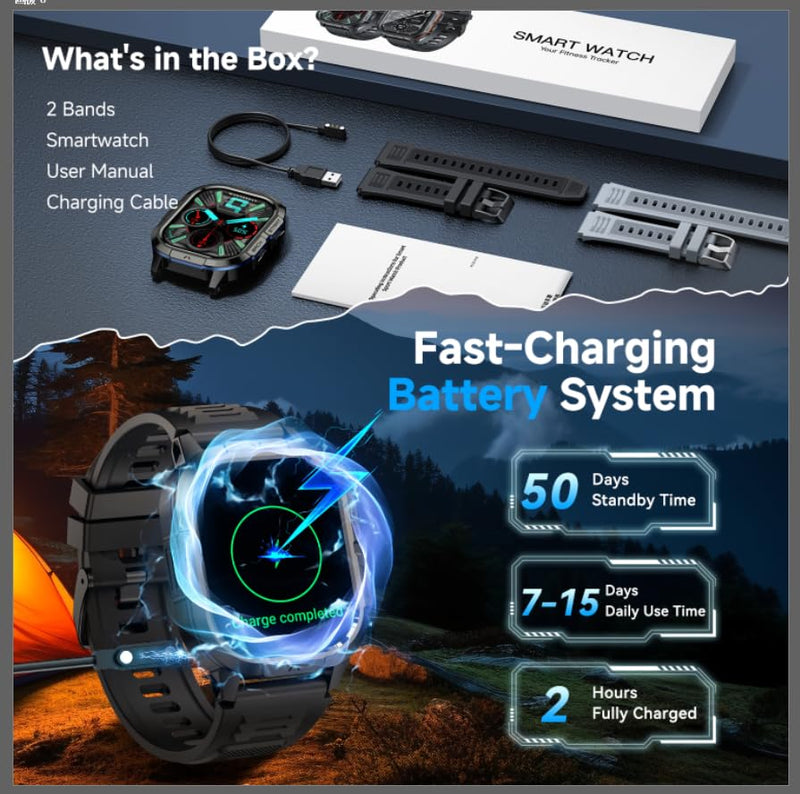 Smart Watch for Men Fitness Tracker: Make Answer Call Military Smart Watches for Men Digital Watches Waterproof Running Step Smartwatch Android Phones iPhone Samsung Compatible SpO2 Heart Rate Monitor Black