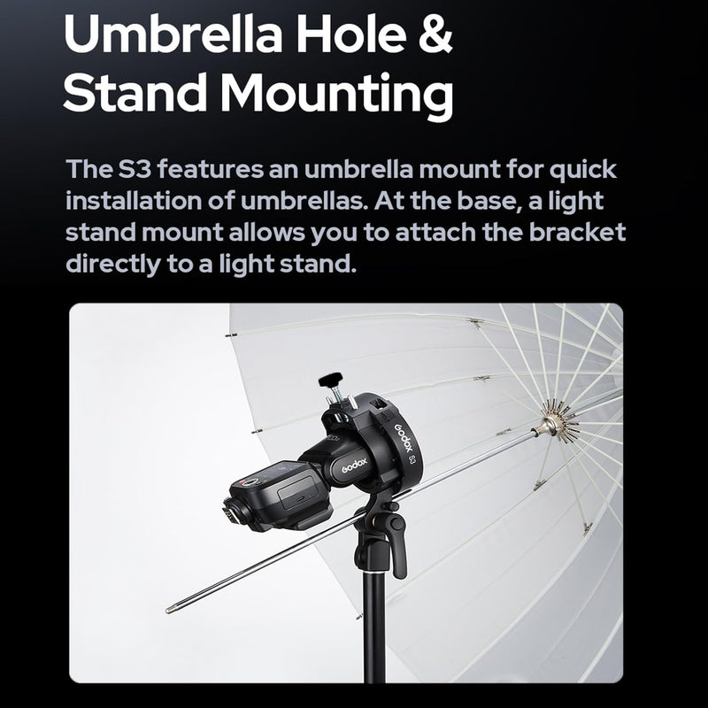 [AUSTRALIA] - Godox S3 Speedlite Bracket (𝐒𝟐 𝐔𝐩𝐠𝐫𝐚𝐝𝐞𝐝 ) for Godox V1 AD200Pro AD200ProII AD300Pro AD400Pro AD100Pro V860III /TT685III /TT600 /TT350, Flash Bracket for Softbox Snoot , Bowens Mount Holder 
