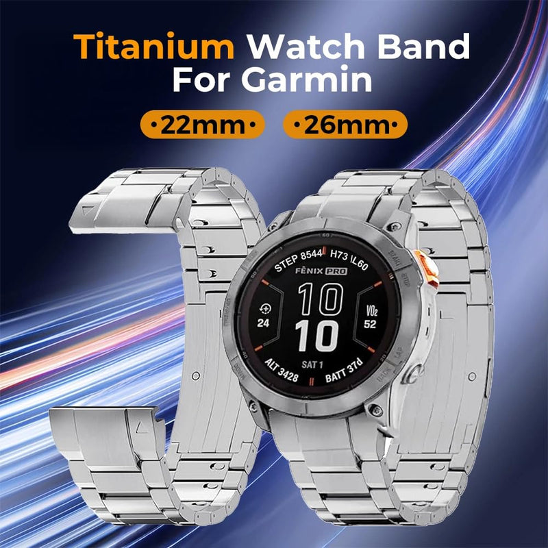 No Tool Needed 26mm Titanium Metal WatchBand for Tactix 8 51mm/Instinct 3 50mm/Fenix 8 51mm/7X Pro/6X Pro, 22mm Metal Quick Fit Compatible for Tactix 8 47mm/Fenix 8 47mm/7/6 Pro/Forerunner 965 black