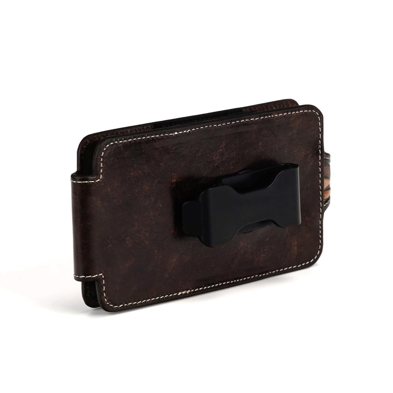 ARIAT Floral & Feather Leather Cell Phone Case, Belt Clip, Brown, Large | Leather construction, belt-clip carry, protective phone storage, western tooled detailing