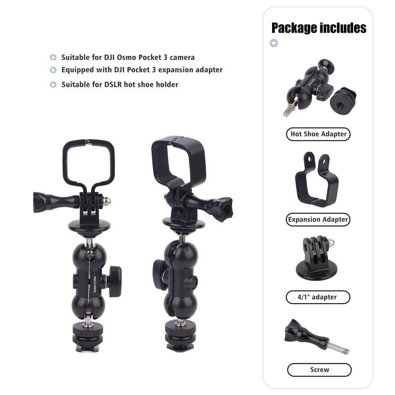 Cold Shoe Mount Expansion Adapter for DJI Osmo Pocket 3,Ajustable 360°Ball Head for DSLR Hot Shoe Mount,Vlogging and Dual Camera Setup