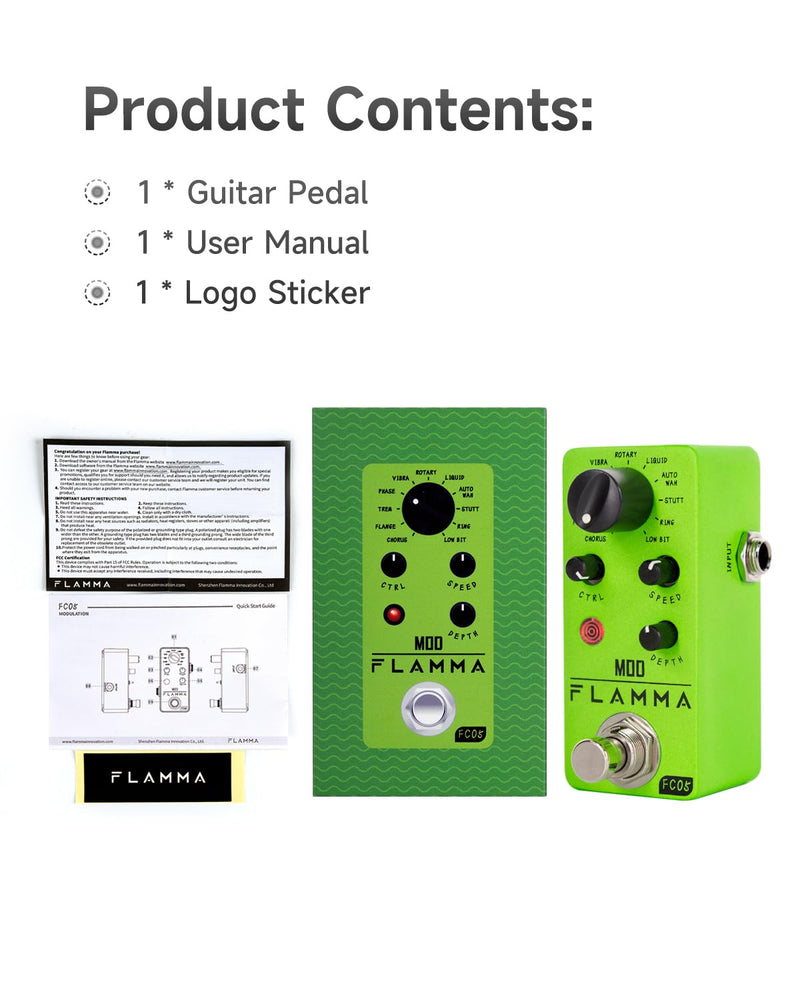 FLAMMA FC05 Mini Modulation Pedal with Chorus Flanger Tremolo Phaser Vibrato Rotary Liquid Autowah Stutter Ring LowBit FC05 Modulation