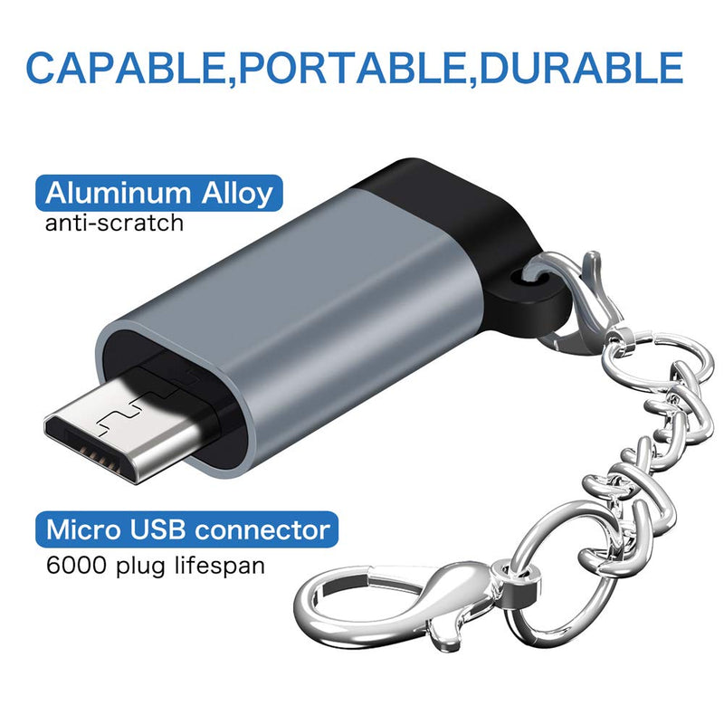 USB C to Micro USB Adapter, (4-Pack) Type C Female to Micro USB Male Convert Connector with Keychain Charge & Data Sync Compatible Samsung Galaxy S7/S7 Edge, Nexus 5/6 and Micro USB Devices(Grey)