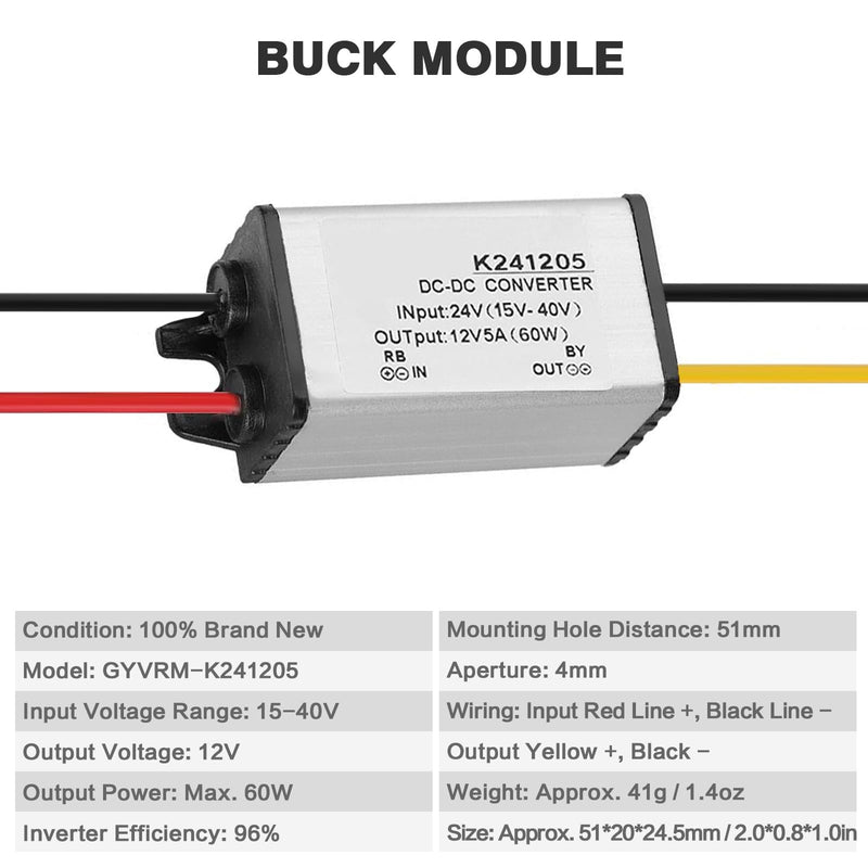 BuyWeek Power Supply Voltage Converter DC-DC Converter 24V to 12V, 5A Power Supply Aluminium Housing Power Supply Transformer for LED Strip Car Audio Radio LED Display