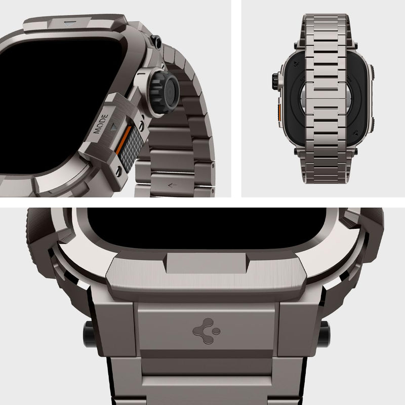 Spigen Metal Armor Pro for Apple Watch Series 9/8/7 45mm Band with Case | Durable Rugged Stainless Steel Protective Shockproof Cover with Strap, Gunmetal