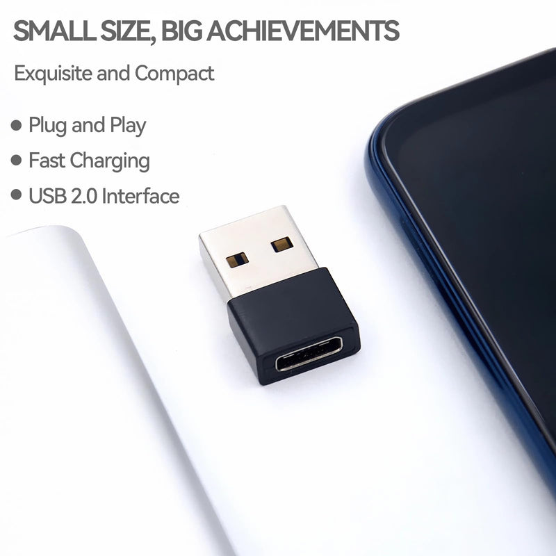 [AUSTRALIA] - Welldiea USB to USB C Adapter 4 Pack, USB C Female to USB Male OTG Charger Type C Converter Compatible with Apple Watch Ultra iWatch 7-9,iPhone 15~13 Plus Pro Max,AirPods 3,iPad Air,Car,Galaxy (Black) Black 