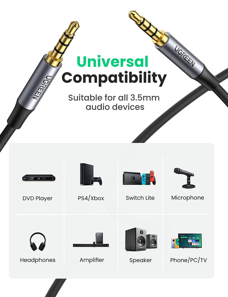 UGREEN USB Audio Adapter External Sound Card Bundle with 4-Pole 3.5mm Audio Cable 3FT