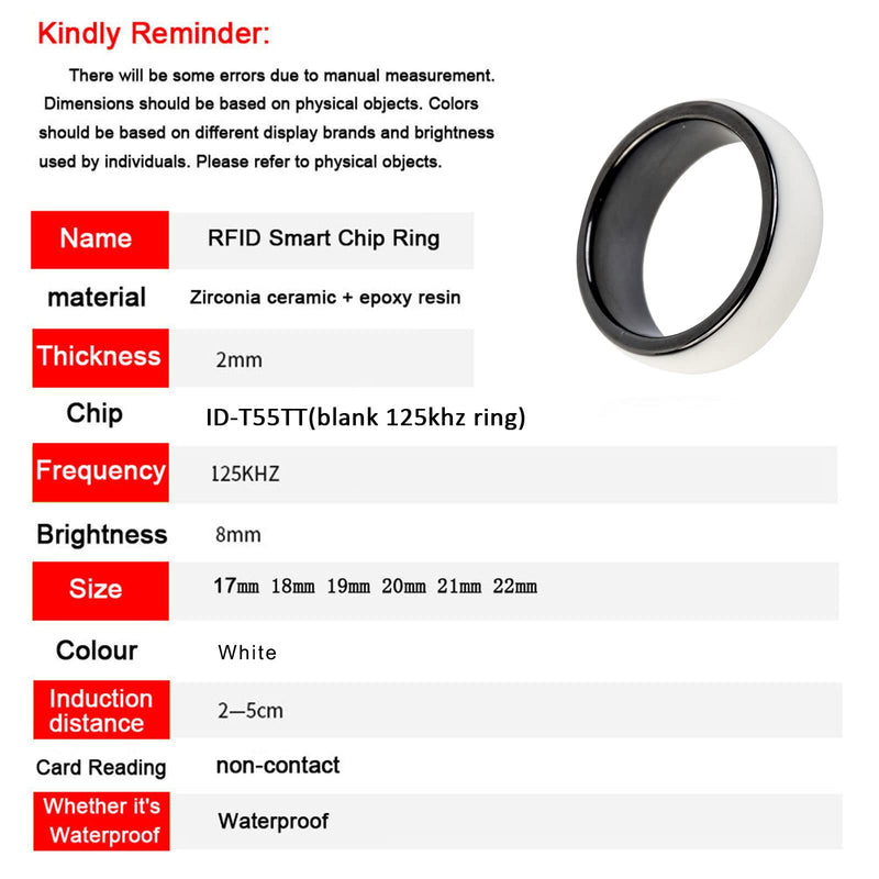 RFID White Ceramics Smart Finger rewrite Ring T5577 Chip id Wear for Men or Women white blank ring 7#