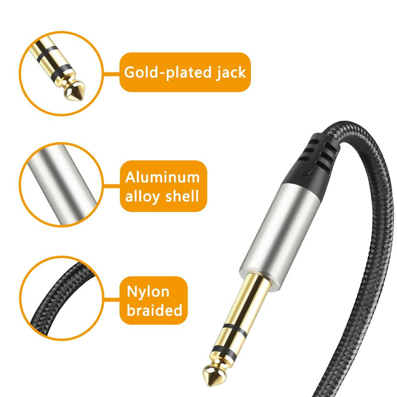 Pack of 2 TRS Instrument Cable 1/4 Inch Straight 6.35mm Male Jack Nylon Braided Studio Cord (16 Feet-2 Pack) 16 Feet-2 Pack