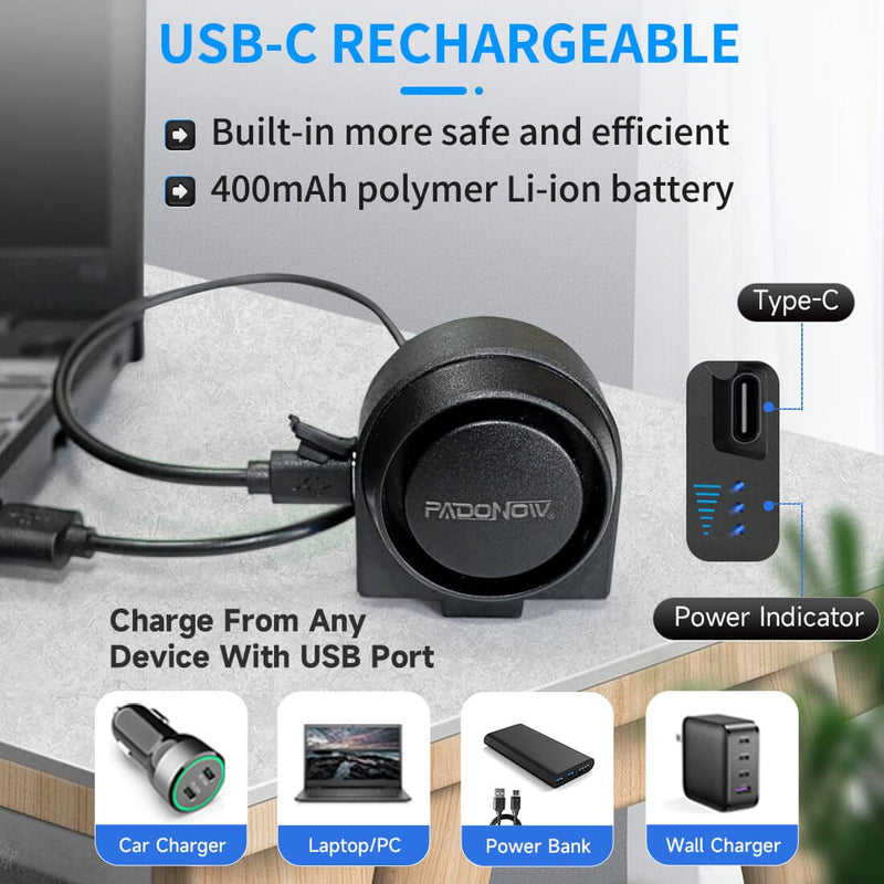 [AUSTRALIA] - Wireless Remote Bike Alarm: 115dB Super Loud Bicycle Vibration Motion Sensor Siren Anti Theft Security System Motorcycle Alarm Waterproof USB-C Rechargeable Multipurpose Vehicle Alert Device 