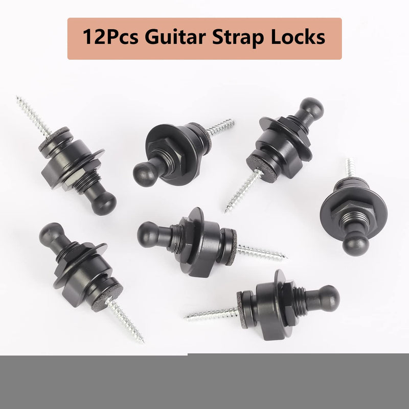 12Pcs Guitar Strap Locks and Buttons, Guitar Strap Locks Set Guitar Strap Lock Buttons, Metal Guitar Strap Buttons Locks, Metal Button Security Straplock for Electric Acoustic Guitar, Bass, Ukulele