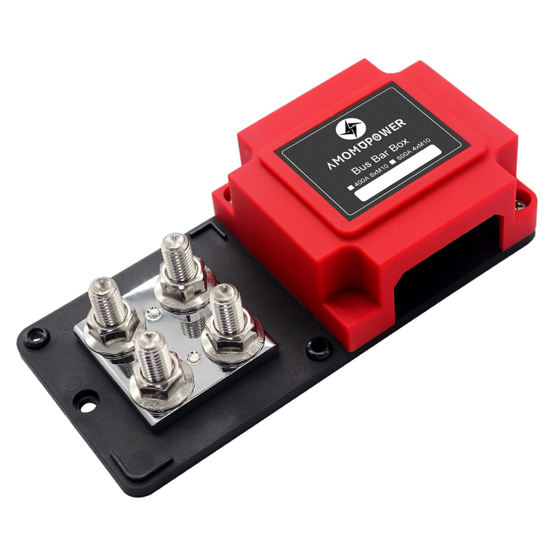 400A Busbar 12V-48V DC Heavy Duty Copper Power Distribution Block 8XM10 (3/8") Terminal Studs Positive Negative Independent Module with Cover Battery Bus Bar for Car RV Truck Boat (Red&Black)