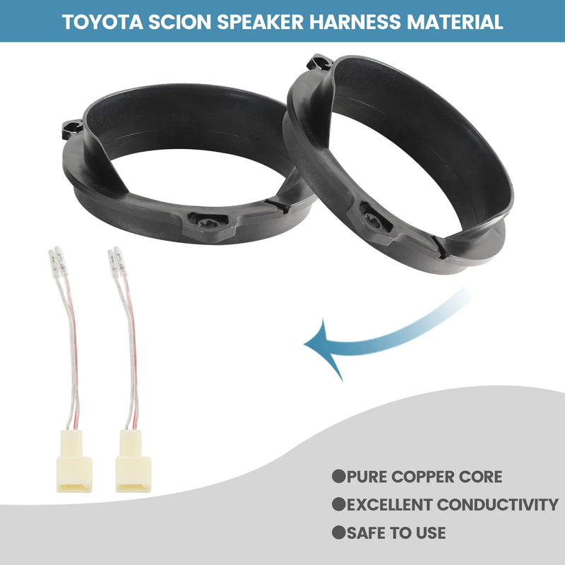 RED WOLF 6.5 Inch Door Speaker Adapter Spacer Ring Speaker Wire Harness Connector Compatible with Toyota 1998-2015, Scion 2004-2014 Aftermarket Speaker Adapter Bracket Wiring Cable Plug Install Speaker Adapter w/Wiring Harness