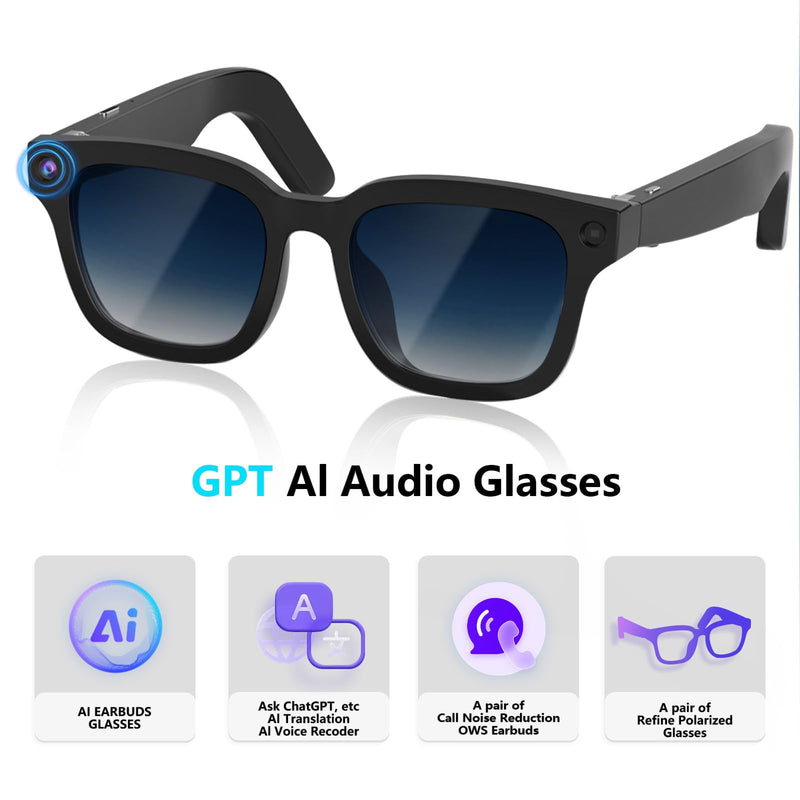 AI Smart Glasses with Chat GPT, 8MP Camera Glasses with Camera and Audio, AI Translation Glasses with 164 Language, Bluetooth with Voice Assistant/Calling, 8H Music Play (Gradient Blue) Gradient Blue