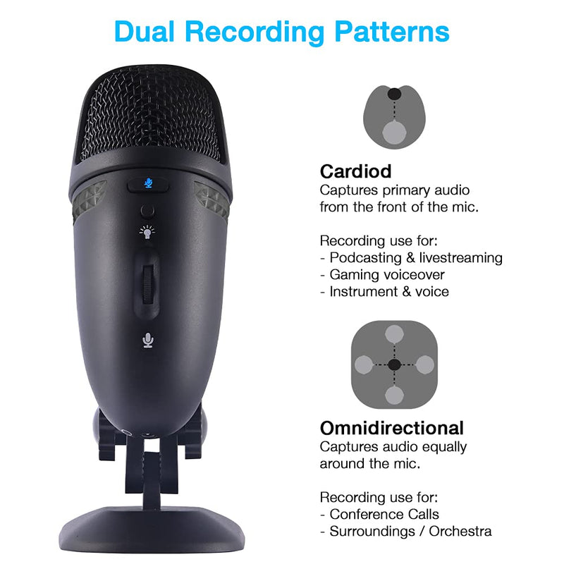 Cyber Acoustics Premium USB Microphone with Dual Recording Patterns - 24-bit Recording Perfect for Podcasting and Vlogging - Compatible with PC and Mac (CVL-2009) CVL-2009