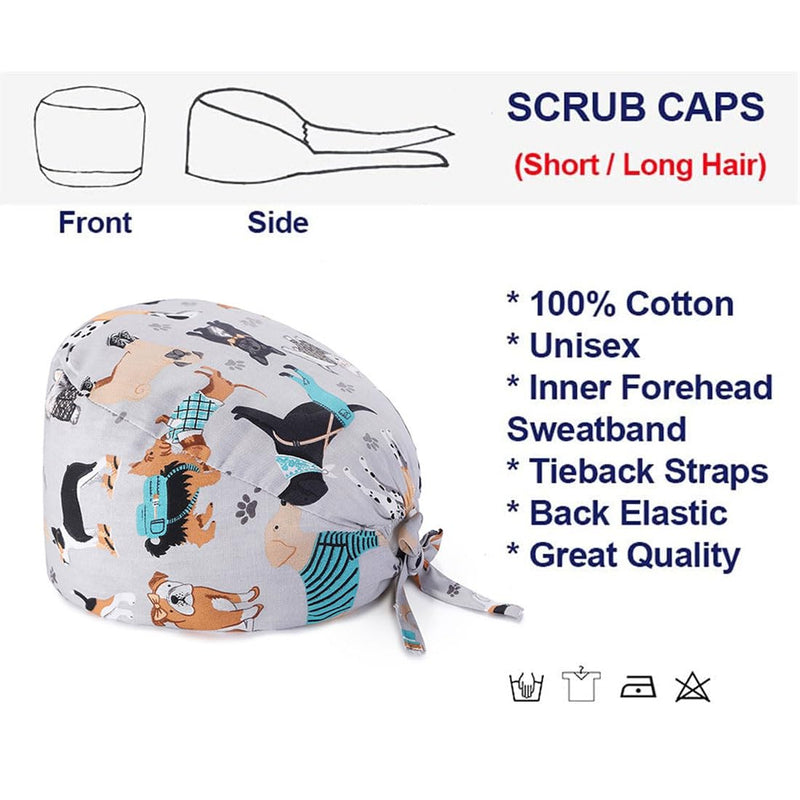 LEEQBCR 1 x Cotton Surgical Hat with Button Chef's Hat Work Hat Printed Nurse Hat Unisex Dust Cap for Men Women (Grey), gray